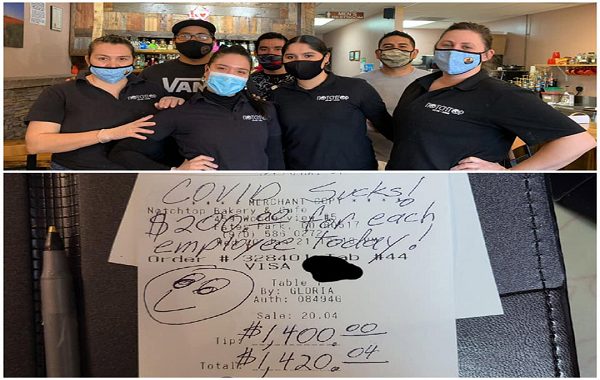 Covid-19 Döneminde Müşterinin Biri Restoran Çalışanlarına 1400 Dolar Bahşiş Bıraktı