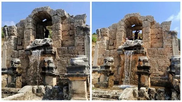 Antalya Perge Antik Kenti'ndeki Çeşmeden 1800 Yıl Sonra Su Aktı