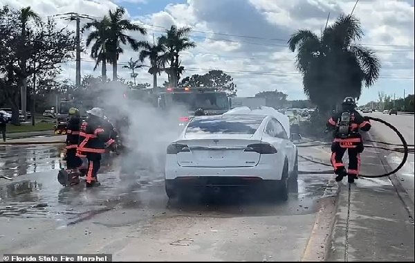 Electric vehicles are exploding in Florida - country's second biggest EV market - because Hurricane Ian's water damage has caused batteries to corrode and catch fire