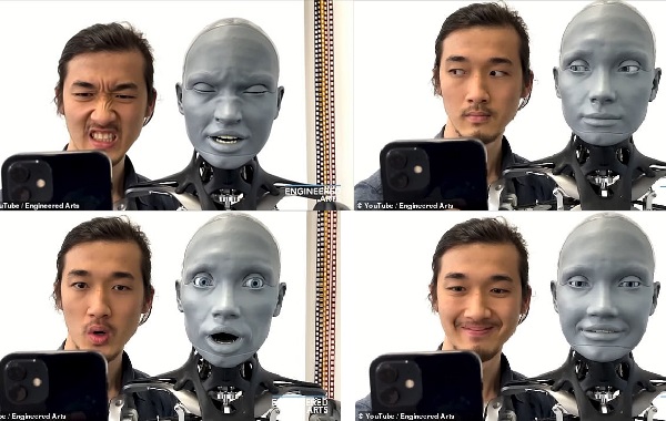 World s most advanced humanoid robot Ameca mimics a researcher's facial expressions in real time with eerie precision in creepy new video