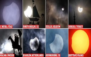 Did YOU see it? Stunning photos show the partial solar eclipse over the UK, Italy and Turkey this morning – with the sun appearing to have a 'bite' taken out of it