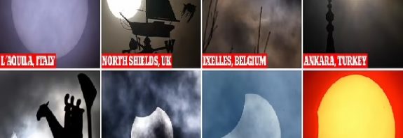 Did YOU see it? Stunning photos show the partial solar eclipse over the UK, Italy and Turkey this morning – with the sun appearing to have a 'bite' taken out of it