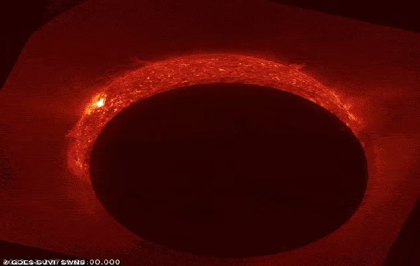 The ultimate photobomb! Space satellite captures amazing video of Earth's moon passing the sun and blocking the blazing surface with a dark silhouette