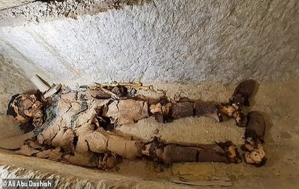 4300-year-old Egyptian mummy wrapped in gold is thought to be the oldest EVER: Remains of a man are found at the bottom of a 50-foot shaft near the Step Pyramids