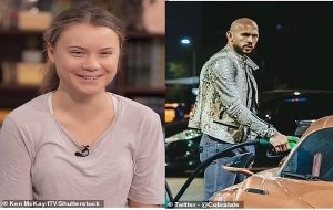 Last month, divisive social media personality and self-described misogynist Mr Tate (right) tweeted Ms Thunberg (left) bragging about his '33 cars' with 'enormous emissions'