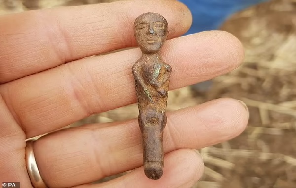 Metal detectorist discovers a 2,000-year-old bronze nude figure with a huge hinged PHALLUS in a field in Lincolnshire