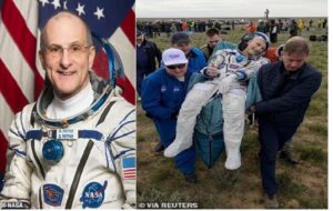 What 220 days in space does to a 70-year-old: NASA's oldest serving astronaut looks frail as he returns to Earth after seven months on the ISS