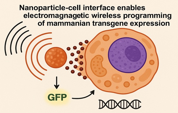 Nanoparticle-cell interface enables electromagnetic wireless programming of mammalian transgene expression